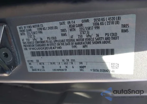 2014 Ford Escape Se z USA, uszkodzony, nr VIN 1FMCU0GX2EUE47140